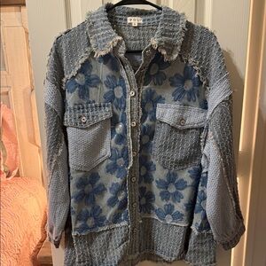 POL Denim Patchwork Jacket with Blue Floral Panels
